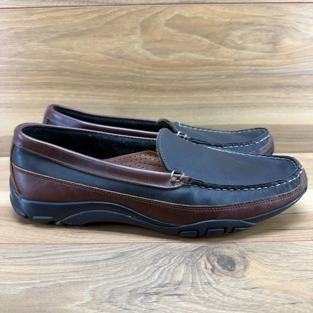 Allen Edmonds Boulder Loafers Mens 9 D Black Brown Leather Moc Toe Casual